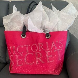Vintage Victoria’s Secret Jumbo Satin over Vinyl Tote w/Patent  straps.